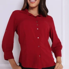 Women Blouses - 紅木色 - 查看 2