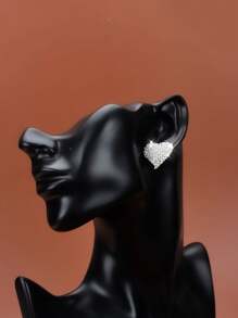 1 Coppia di orecchini di moda da donna decorati con strass a forma di cuore pieno, adatti per feste e uso quotidiano, San Valentino