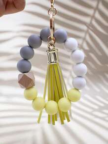 1pc Minimalist Beaded Keychain, Handmade Tassel Keyring, Women's Fashion Silicone Bead Wrist Lanyard - Marble Print Charm, Bag Accessory, Gift For Friends, Mom, Teachers - Multicolor - View 15