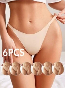 6pcs Comfortable And Breathable Seamless T-Back Sexy G-Strings - Khaki - View 1