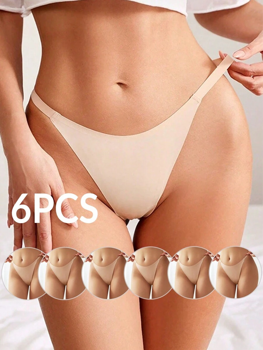 6pcs Comfortable And Breathable Seamless T-Back Sexy G-Strings - Khaki - View 1