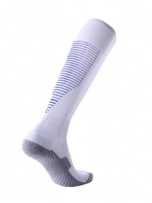 1對專業成人足球襪，帶有泰利底部，膝蓋高度，適合訓練使用，防滑，耐用，透氣舒適 - 白色 - 查看 2