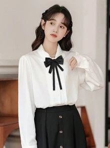 1pc Women's Ribbon Bow Tie Collar Brooch With Butterfly Decoration, Suitable For Daily Life - Multicolor - View 11