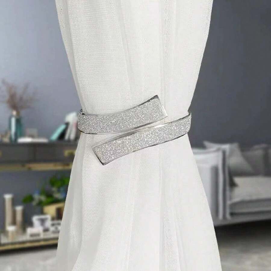 1pc Sparkling Metallic Curtain Buckle With Simple And Luxurious Design, Suitable For Home Decoration - Different Small Size Silver+Silver Sand - View 1