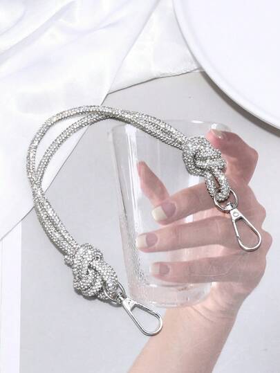 1pc Women's Fashionable Shiny Rhinestone-Embellished Double Knot Decorated Shoulder Bag With Chain Strap Suitable For Evening Party And Daily Use Phone Charms