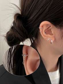 1pair Fashionable Chain & Hoop Earrings, Stainless Steel Material, Suitable For Women's Daily Wear