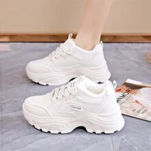 女士純色運動鞋，冬季加厚保暖休閒厚底鞋 - 白色 - 查看 3