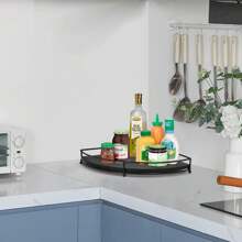 Wood Counter Corner Shelf, Black Decorative Serving Tray Bathroom Organizer Countertop, Rustic Tray Riser For Coffee Bar Decor, Display Riser For Farmhouse Accent Centerpiece In Kitchen/Dining - Black - View 6