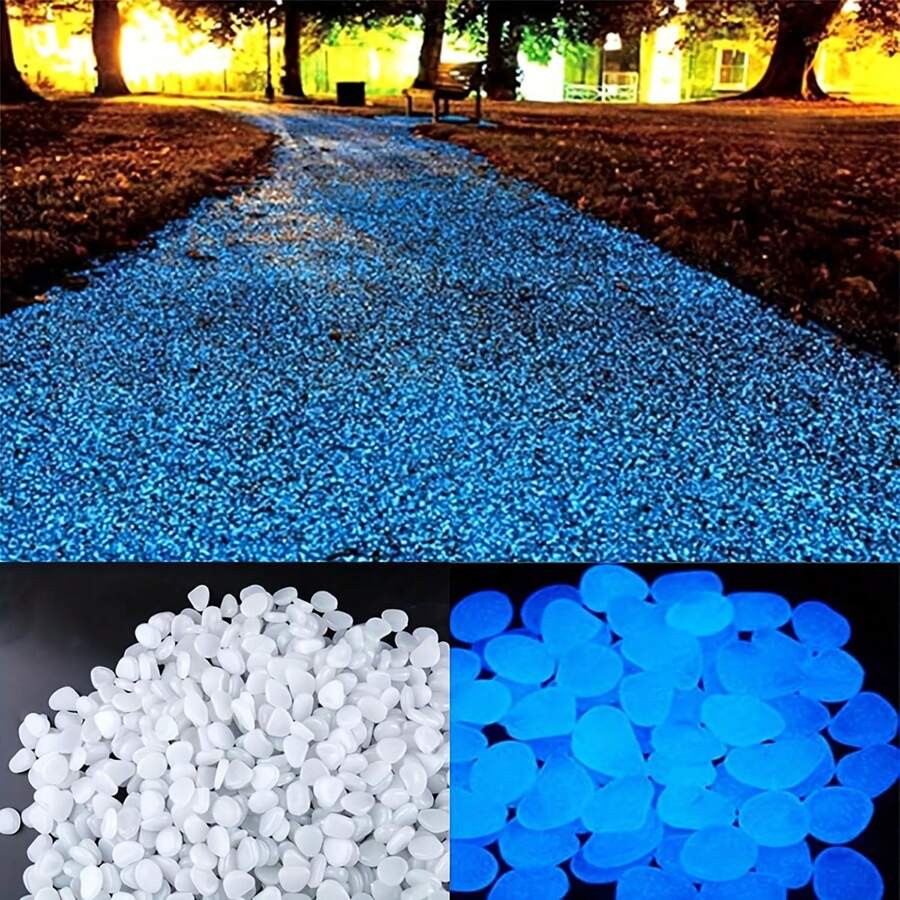 50入組夜光石花園鵝卵石石頭路徑石,路面車道庭院草坪魚缸禮品室內外裝飾（白天白色,夜晚藍色）