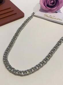 Colar Curto Simples Liga Clavícula Cadeia Gargantilha Jóias Feminina/5mm - Prata - Visão 1