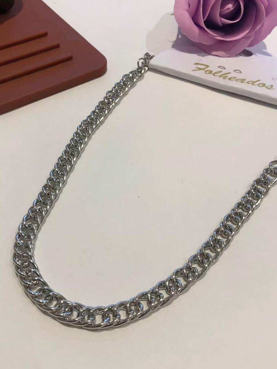 Colar Curto Simples Liga Clavícula Cadeia Gargantilha Jóias Feminina/5mm - Prata - Visão 1