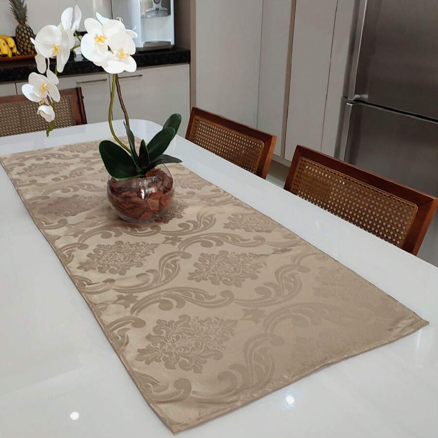 Caminho Trilho De Mesa Decorativo Jacquard 1,40m X 0,50m - Várias Cores - Caqui - Visão 1