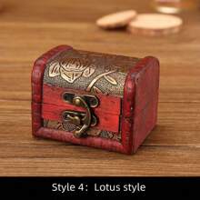 1 件 7.8*7*6 厘米木質和皮革壓制圖案復古珠寶收納盒古董小方形容器適用於辦公桌整理和珠寶收藏 - 7.8*7*6厘米 - 查看 9
