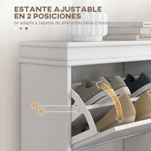 HOMCOM Mueble Zapatero Blanco Zapatero Estrecho con 2 Puertas Abatibles y Estantes Ajustables para 10 Pares de Zapatos para Recibidor Pasillo 54x24x82,5 cm - Blanco - Ver 7