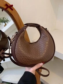 欧美时尚新款女士单肩包，百搭 PU 休闲手提包，优雅单肩包，个性手提包（可调节肩带，拉链开合，可容纳手机和简单化妆品，适合女士购物、约会等） - 咖啡棕 - 查看 5