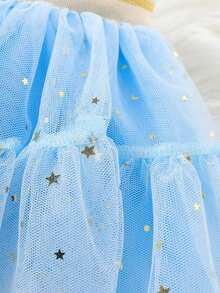 1pc Girls Lovely Princess Mesh Sparkle Star Moon Glitter Tutu Mini Skirt Fancy, Party/Birthday Gift, Suitable For Spring/Summer/Autumn/Winter - Blue - View 4