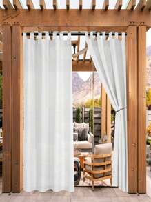 BONZER 1pc Waterproof Outdoor Curtain, Suitable For Patio, Removable Top Hanging Rings For Easy Hanging And Removal, Thermal Insulation Curtain Provides Privacy, Applicable For Porch/Gazebo/Cabin/Pavilion. - White - View 5