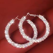 1對時尚閃爍鑽石c形耳環,女性通用款式派對婚禮配飾