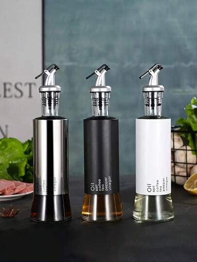 1 pieza Dispensador de aceite de vidrio y frasco para condimentos y botella de vinagre, juego de recipientes para aceite de cocina