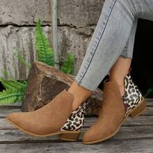 超大尺寸女士 秋冬新款時尚厚跟踝靴,側拉鍊款式 - 棕色 - 查看 2