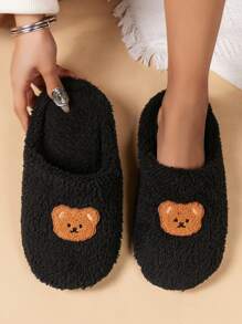 Zapatillas de dormitorio con bordado de dibujos animados - Negro - Ver 5