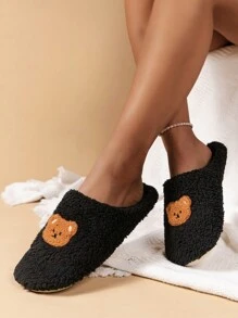 Zapatillas de dormitorio con bordado de dibujos animados - Negro - Ver 4