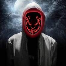 1 个 LED 发光面具，小丑设计恐怖面具，适合复活节、万圣节、狂欢派对 - 紅色 - 查看 1