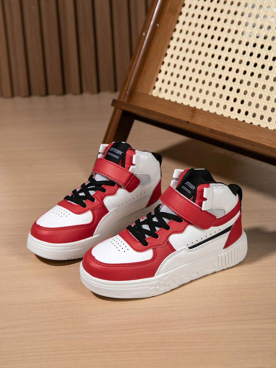 1 Đôi Giày Thể Thao Trẻ Em, Giày Trượt Ván Cổ Cao Mới Nâng Cấp, Giày Chạy Bộ Thường Ngày, Đa Năng Và Thời Trang, Thoáng Khí Và Thời Trang, Dành Cho Cả Bé Trai Và Bé Gái - Đỏ và trắng - Xem 1