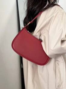 極簡純色百搭時尚單肩包 - 紅色 - 查看 3