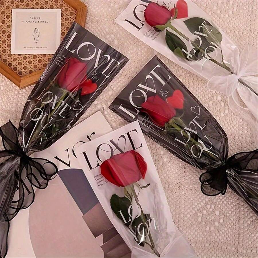 20 cái/gói Ngày lễ Mẹ , Lễ cưới DIY Giường đơn Bó hoa Bao bì , Trong suốt Không thấm nước Hoa Cái túi , Hoa hồng Bao bì , Thích hợp Cho đám cưới Và Lễ hội DIY Hoa - chữ TÌNH YÊU - Xem 1