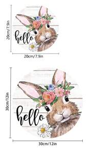 1 件復活節木標誌前門裝飾,可愛的你好兔子農舍圓形壁掛牌匾適合春季家庭聚會戶外室內裝飾 - 彩色 - 查看 2