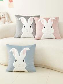 1pc Bunny Shaped Plush Embroidery Pillowcase - Multicolor - View 1