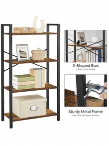 VASAGLE Étagère à 4 niveaux, Bibliothèque avec structure en acier, hauteur 120 cm, pour salon, bureau, entrée, style industriel, Marron Rustique et Noir - Tabac - Voir 6