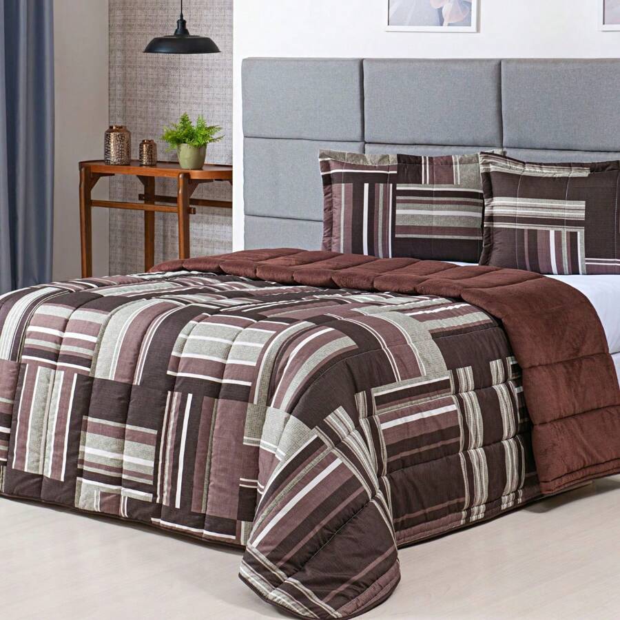Duvet Cover Queen Size 400 Thread Count 3 Pieces - Óxido marrón - Ver 1