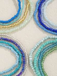 16 Piezas Mujeres Estilo Bohemio, Cuentas De Vidrio En Azul Fresco, Pulseras Para Combinar Y Apilar