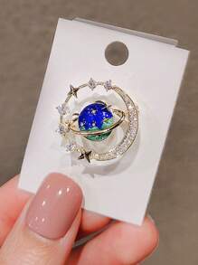 1pc Cute Earth Moon Star Brooch Blue Planet Anti Stray Pin Coat Scarf Brooches - Multicolor - View 2