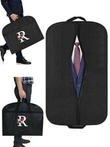 可攜式字母印花可折疊儲物袋，旅行手提袋完美的衣物袋，40"防塵衣物罩防水衣服防塵罩手提袋外套婚紗禮服套裝保護套，便於旅行、聚會、商務旅行、掛衣服套裝衣服包，適用於西裝、外套、T恤、夾克、學校組織袋、老師收納袋 - 黑色 - 查看 11