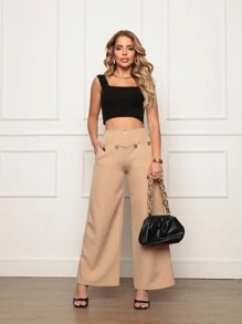 Women Pants - 駝色 - 查看 5