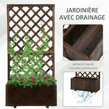 Outsunny Jardinière avec Treillis - bac à Fleurs - jardinière sur Pied - dim. 72,5L x 31,5l x 149,5H cm Inserts d'irrigation Inclus Bois Sapin traité carbonisation