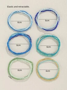 16 Piezas Mujeres Estilo Bohemio, Cuentas De Vidrio En Azul Fresco, Pulseras Para Combinar Y Apilar