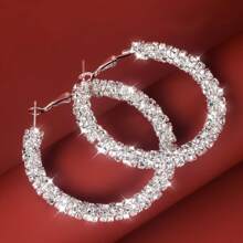 1對時尚閃爍鑽石c形耳環,女性通用款式派對婚禮配飾