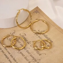 3pairs Stainless Steel Twisted Wire Earrings Plated With 18k Gold, Fashionable And Minimalist Earrings, Ideal Choice For Festival Gifting - Gold - View 6