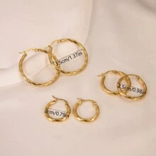 3pairs Stainless Steel Twisted Wire Earrings Plated With 18k Gold, Fashionable And Minimalist Earrings, Ideal Choice For Festival Gifting - Gold - View 3