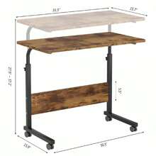 DlandHome 31.5inches Adjustable Mobile Bed Table Portable Laptop Computer Stand Desks With Rolling Wheels, Brown - 復古棕色 - 查看 4