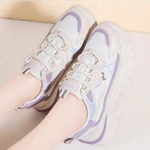 女士運動鞋,網眼透氣,厚底耐磨,低跟大坨鞋,皮面,時尚新穎的休閒鞋 - 紫色 - 查看 2
