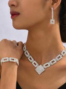4 pièces Femme Set De Bijoux Avec À Strass Incrusté Colliers , Boucles D'oreilles , bracelets , Mariage Accessoire