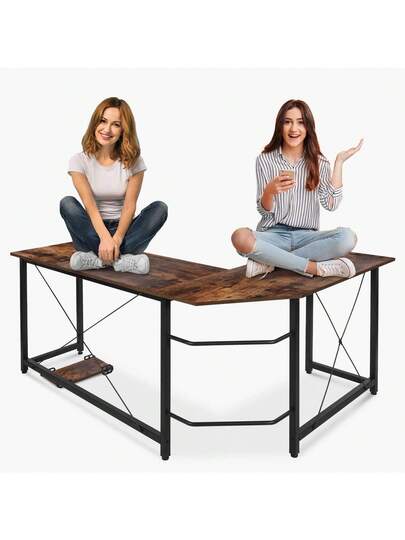 Shaped Desk, Computer 167 Cm Gaming Table, Corner Bureau Iron Hook, Office, Space Saving view 6