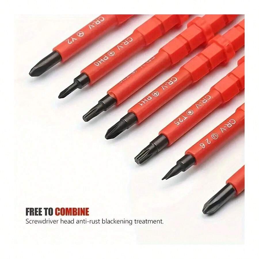 Newone 7 Pieces/Set Insulated Screwdriver Set Hand Tool Set Precision Magnetic Cross Recess For Home Electrician Repair - Red - View 1