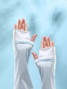 1 đôi ống tay giữ ấm cho nữ/nam, găng tay dài không ngón thoáng khí, chống nắng, thích hợp cho lái xe, đạp xe, làm việc ngoài trời vào mùa xuân/hè. - Tay áo băng khối màu - Xem 6