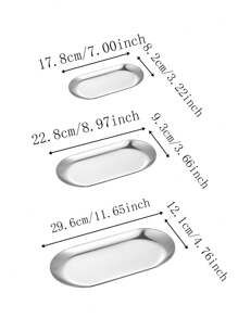 1pc Silver Stainless Steel Oval Tray For Cup, Dessert, Jewelry Storage,Kitchen,Christmas Gift Back To School - Silver - View 8